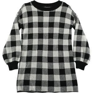 Women’s Black Buffalo Plaid Knit Sweater Tunic Long Sleeve Wool Blend Size M